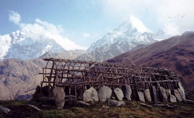 Skeleton of shepherd shelter at Copra.